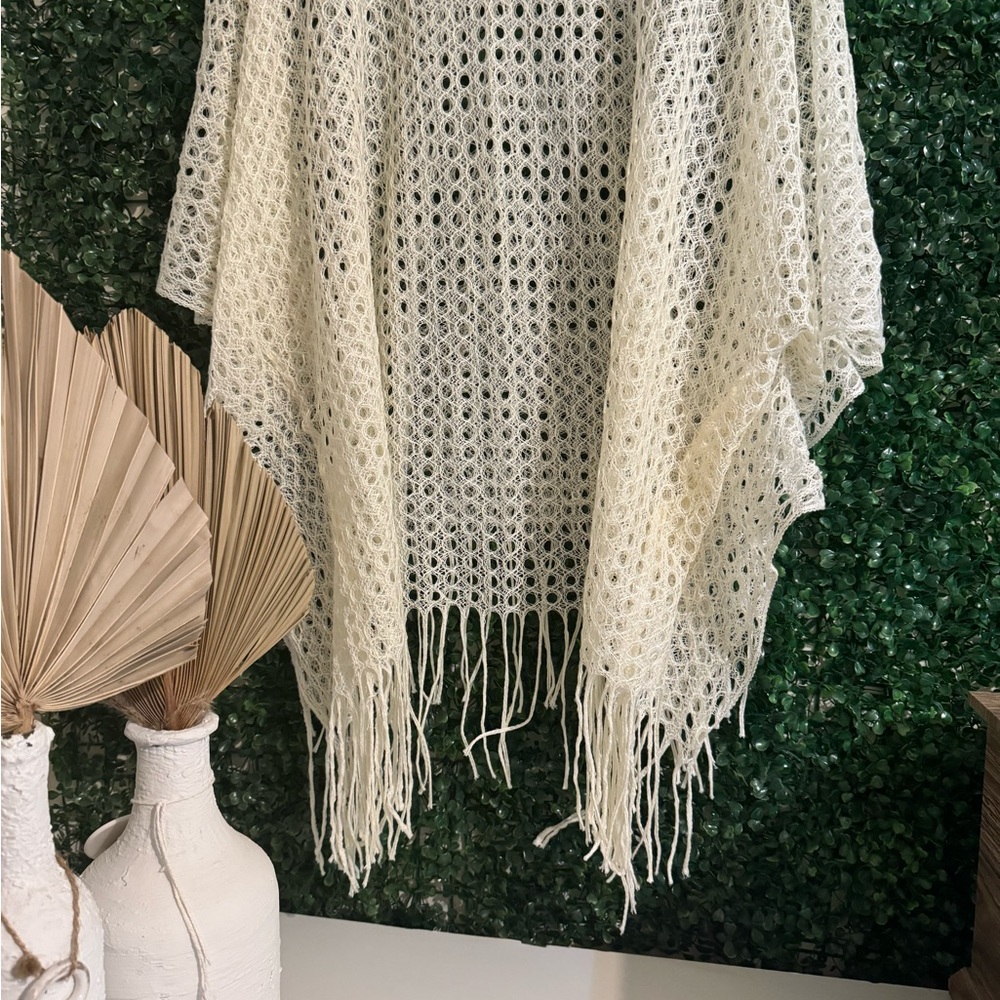 Cream Knit Fringe cover up